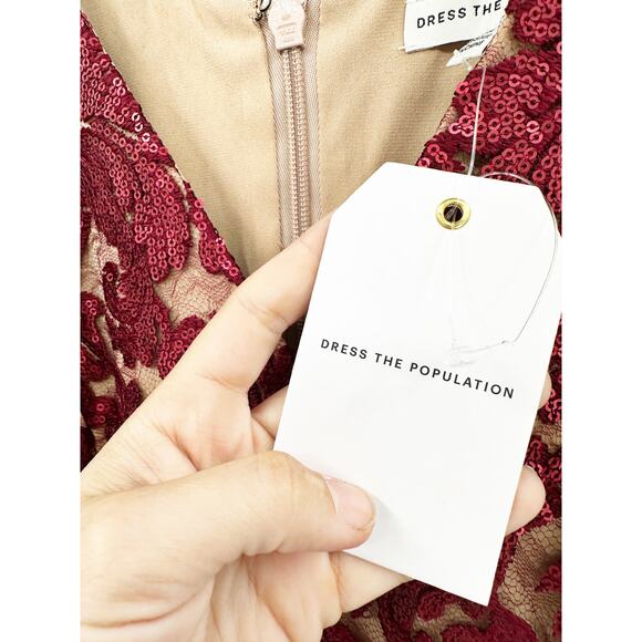 Dress the Population Blair Embellished Fit & Flare Dress in Red Berry Size L NWT - Picture 5 of 6